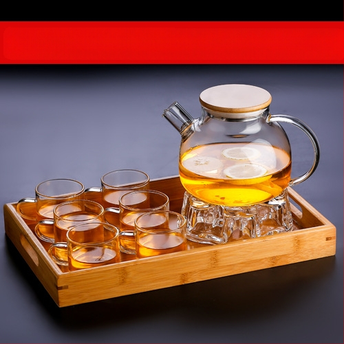 Arbatinukas stiklinis šalto vandens virdulys, aukštai temperatūrai atsparus gėlių formos arbatinukas su filtru, buitinė žvakė arbatai ruošti, didelis karšto vandens virdulys