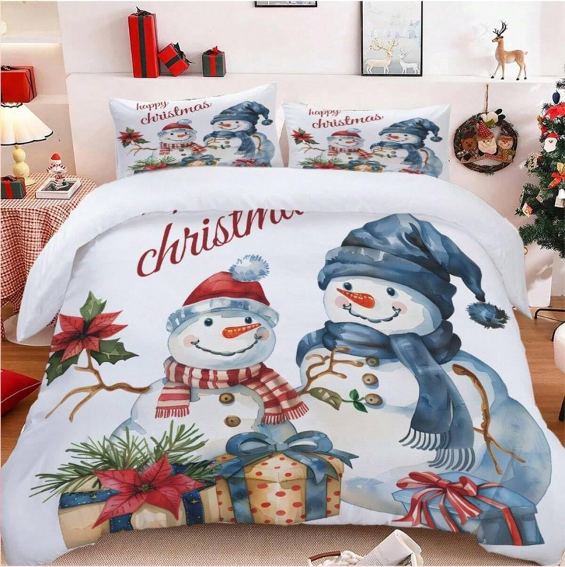 2025 m. karštas kalėdinis žiemos trijų dalių lovos komplektas, šlifuojamas antklodės užvalkalas, pagalvės užvalkalas, HD skaitmeninis spausdinimas, suasmenintas gaminimas