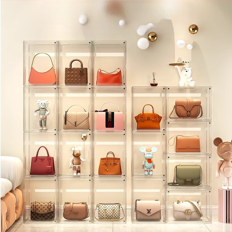 Koti hoiustamise artefakt Luksuslik läbipaistev magnetiline neeldumiskarp Ligipääsetav luksuslik hoiuriiul Tolmukindel riidest vitriinkapp