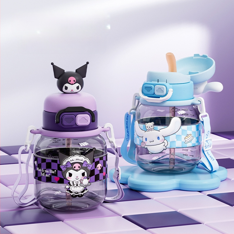 Sanrio Kidsren's Nezha vízipohár nyári lány diák iskoláslány esésgátló hordozható rajzfilm új dupla szívószálas pohár