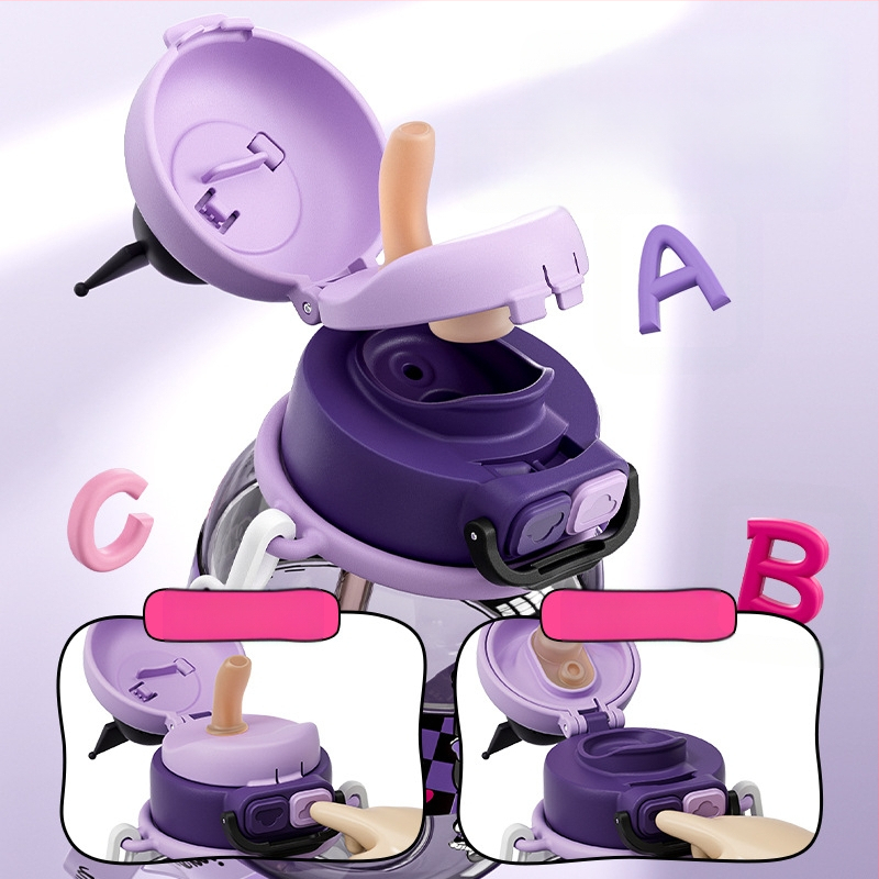 Sanrio Kidsren's Nezha vízipohár nyári lány diák iskoláslány esésgátló hordozható rajzfilm új dupla szívószálas pohár