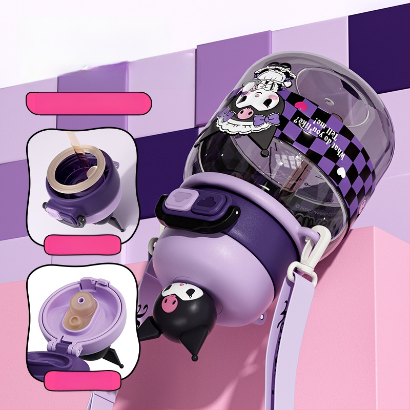 Sanrio Kidsren's Nezha vízipohár nyári lány diák iskoláslány esésgátló hordozható rajzfilm új dupla szívószálas pohár