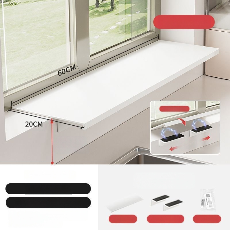 Löögivaba köögi aknalaua pikendusplaadi hoiuriiul, tööpinna laiendatud akna magnetiline vaheseina pikendus, kahekihiline hoiuriiul