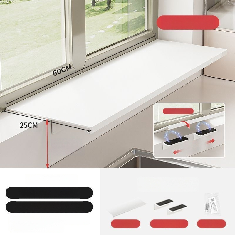 Löögivaba köögi aknalaua pikendusplaadi hoiuriiul, tööpinna laiendatud akna magnetiline vaheseina pikendus, kahekihiline hoiuriiul