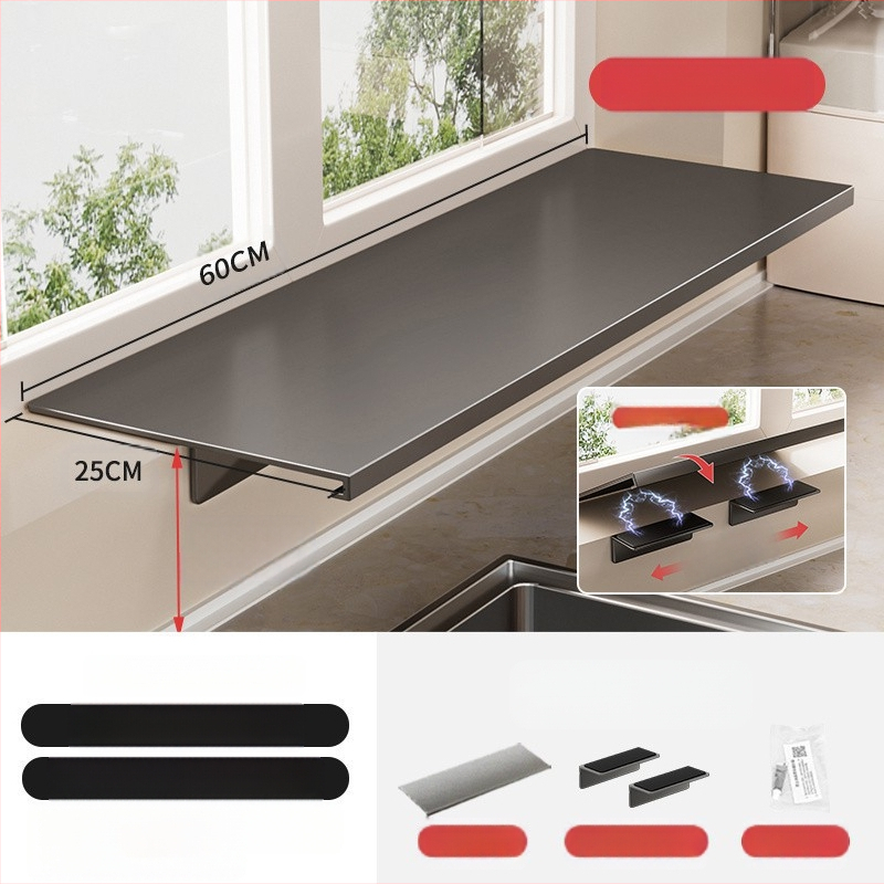 Löögivaba köögi aknalaua pikendusplaadi hoiuriiul, tööpinna laiendatud akna magnetiline vaheseina pikendus, kahekihiline hoiuriiul