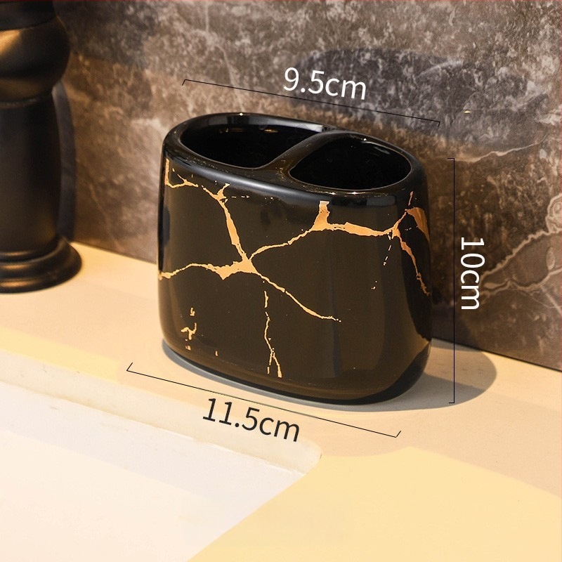 Euroopa stiilis moodne tekiga hoiustatav hambaharjahoidja majapidamise vannitoas marmormustriga keraamiline kosmeetiline paarile mõeldud hambaharja tass