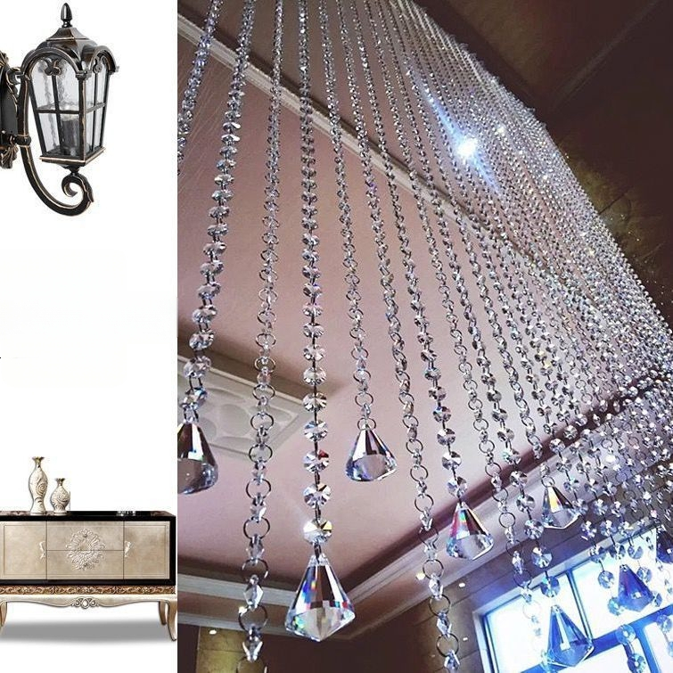 Krištolinių karoliukų užuolaidų pertvara, svetainė, miegamasis, fengšui dekoracija, praėjimas, vonios kambarys, užuolaidų ekranas, be perforatorių, karoliukų durų užuolaida