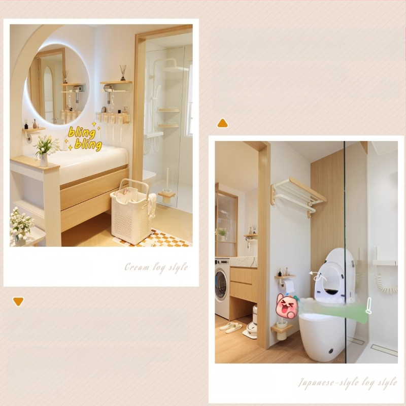 Kreminio stiliaus rąstinė tualeto laikymo lentyna, praplatinta be perforatoriaus, tualeto, vonios kambario, praustuvo laikymo lentyna