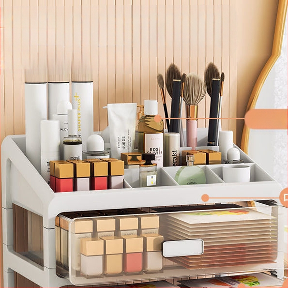 Kozmetikai tárolódoboz, átlátszó asztali fiókos, porálló bőrápoló fésülködőasztal, nagy kapacitású kollégiumi sminkdoboz