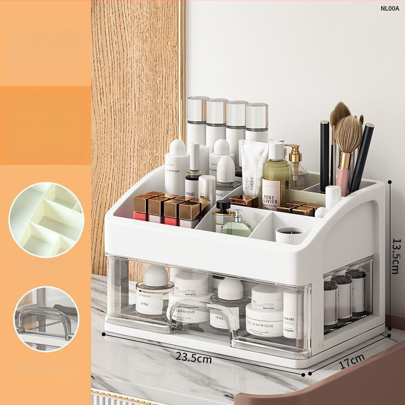 Kozmetikai tárolódoboz, átlátszó asztali fiókos, porálló bőrápoló fésülködőasztal, nagy kapacitású kollégiumi sminkdoboz