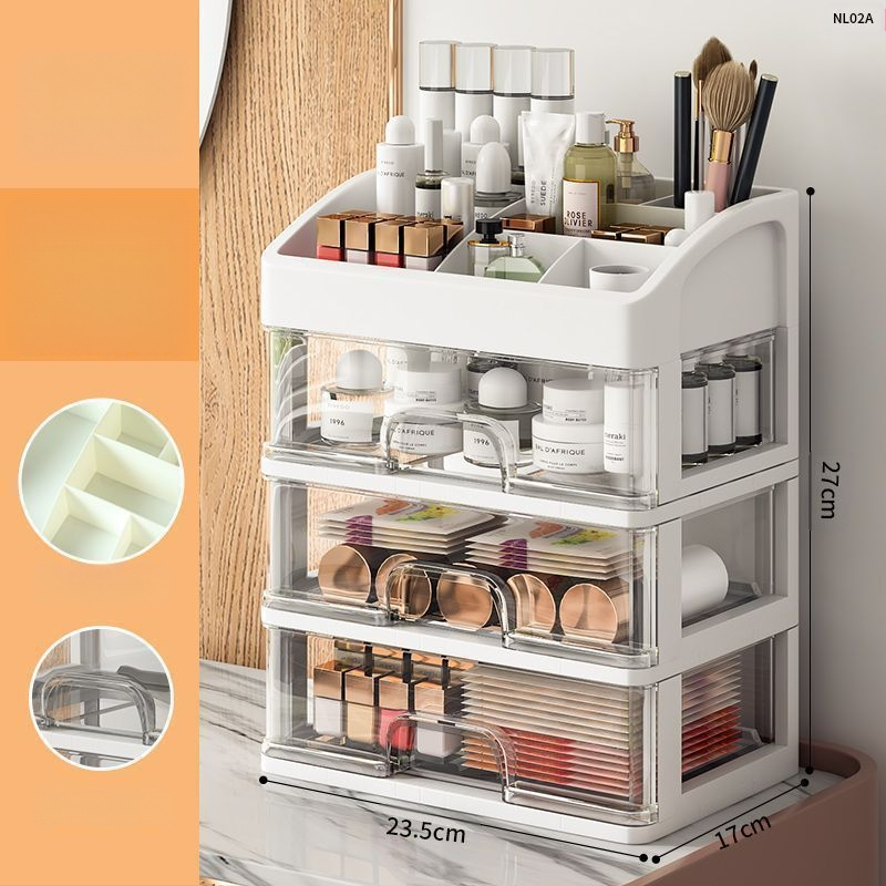 Kozmetikai tárolódoboz, átlátszó asztali fiókos, porálló bőrápoló fésülködőasztal, nagy kapacitású kollégiumi sminkdoboz
