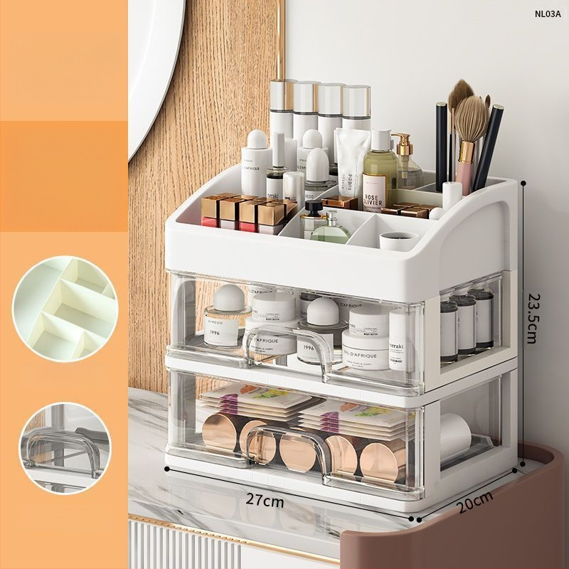 Kozmetikai tárolódoboz, átlátszó asztali fiókos, porálló bőrápoló fésülködőasztal, nagy kapacitású kollégiumi sminkdoboz