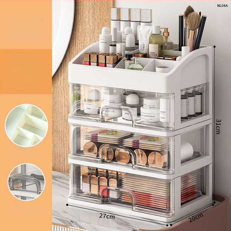 Kozmetikai tárolódoboz, átlátszó asztali fiókos, porálló bőrápoló fésülködőasztal, nagy kapacitású kollégiumi sminkdoboz