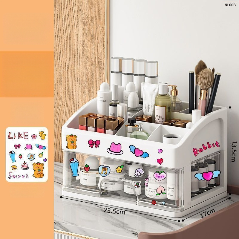 Kozmetikai tárolódoboz, átlátszó asztali fiókos, porálló bőrápoló fésülködőasztal, nagy kapacitású kollégiumi sminkdoboz