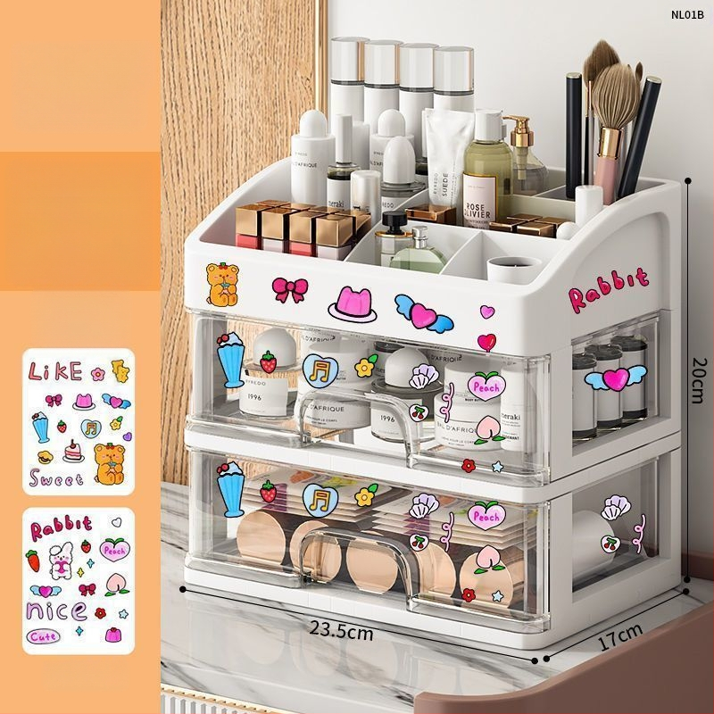 Kozmetikai tárolódoboz, átlátszó asztali fiókos, porálló bőrápoló fésülködőasztal, nagy kapacitású kollégiumi sminkdoboz