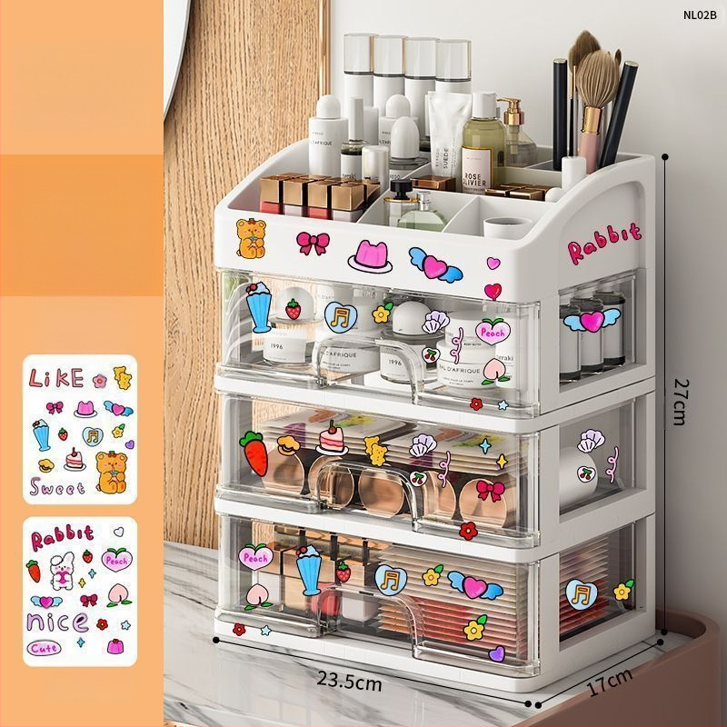 Kozmetikai tárolódoboz, átlátszó asztali fiókos, porálló bőrápoló fésülködőasztal, nagy kapacitású kollégiumi sminkdoboz
