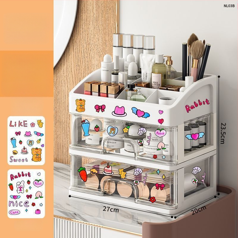 Kozmetikai tárolódoboz, átlátszó asztali fiókos, porálló bőrápoló fésülködőasztal, nagy kapacitású kollégiumi sminkdoboz