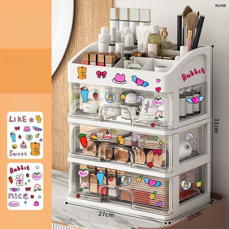 Kozmetikai tárolódoboz, átlátszó asztali fiókos, porálló bőrápoló fésülködőasztal, nagy kapacitású kollégiumi sminkdoboz