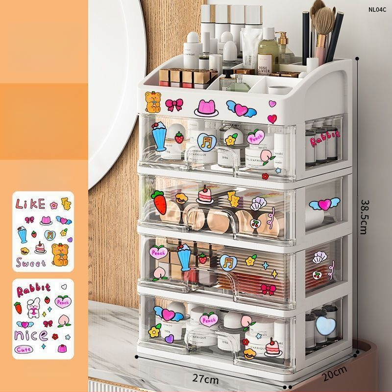 Kozmetikai tárolódoboz, átlátszó asztali fiókos, porálló bőrápoló fésülködőasztal, nagy kapacitású kollégiumi sminkdoboz
