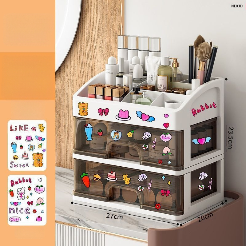 Kozmetikai tárolódoboz, átlátszó asztali fiókos, porálló bőrápoló fésülködőasztal, nagy kapacitású kollégiumi sminkdoboz