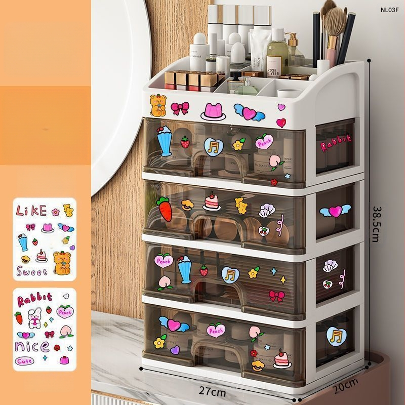 Kozmetikai tárolódoboz, átlátszó asztali fiókos, porálló bőrápoló fésülködőasztal, nagy kapacitású kollégiumi sminkdoboz