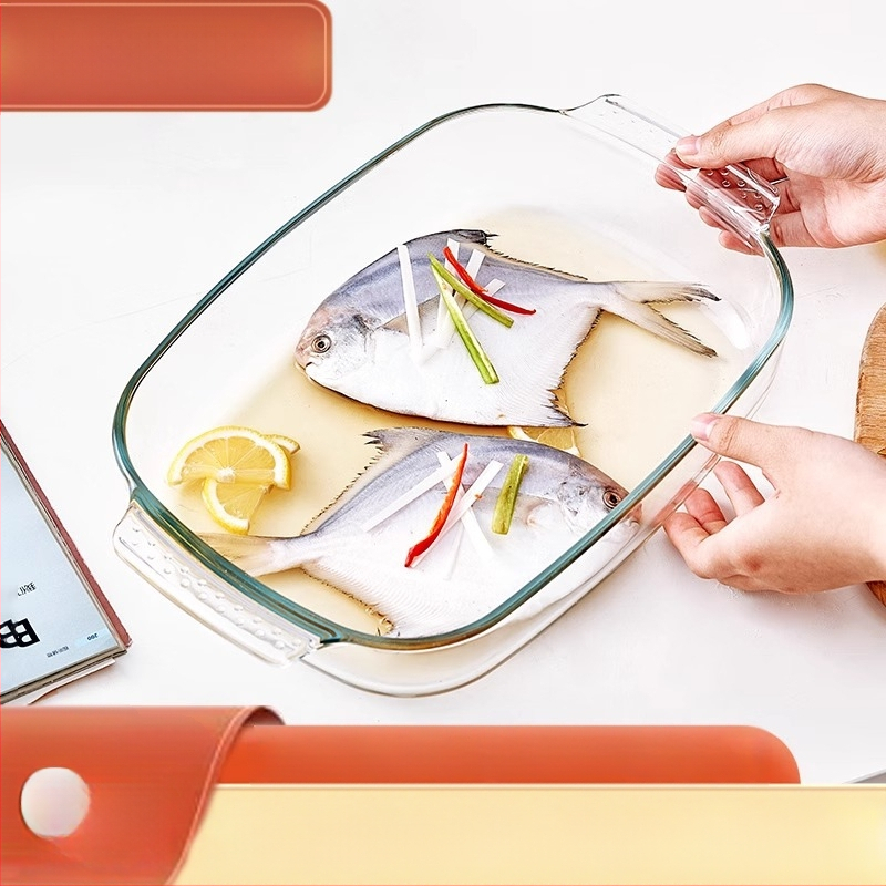Mikrohullámú sütőben hőálló üveg sütőtálca sütőben sütőedények sült rizses tál párolt edények kerek téglalap alakú párolt halas tányér kristályedény