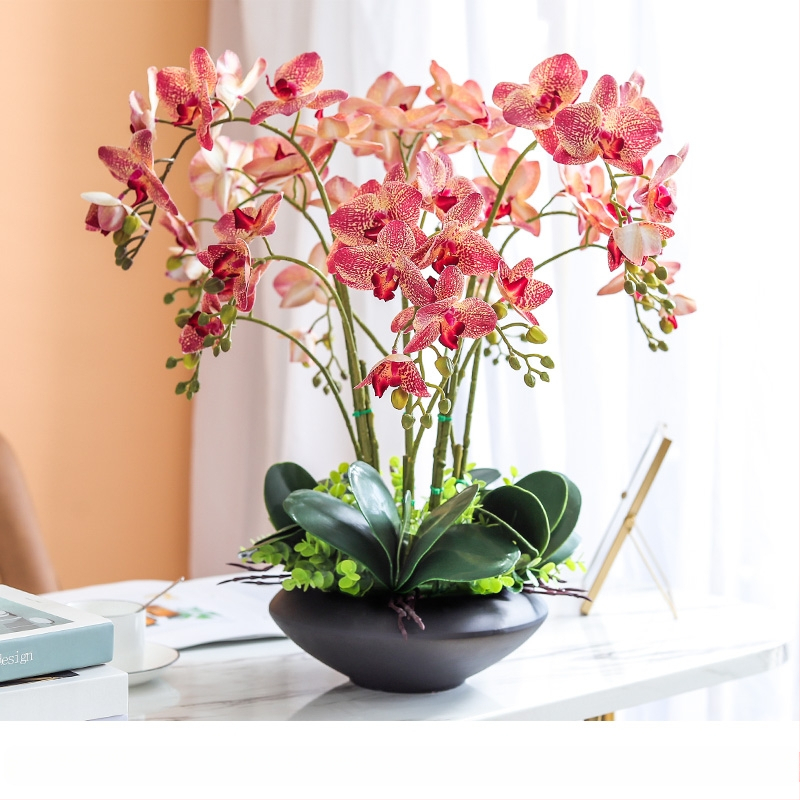 Nagy, kézzel tapintható pillangó orchidea szett nappali bejárat recepció hamis virágdíszek virágkompozíció dekoratív virágcserép
