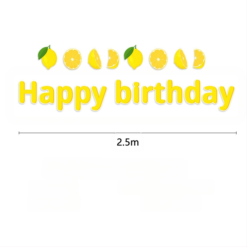 Kryžminio krašto vaisių citrinos tematikos vienkartinių popierinių lėkščių rinkinys dekoravimui citrinos gimtadienio šventės atmosfera vėliavos traukimo staltiesė