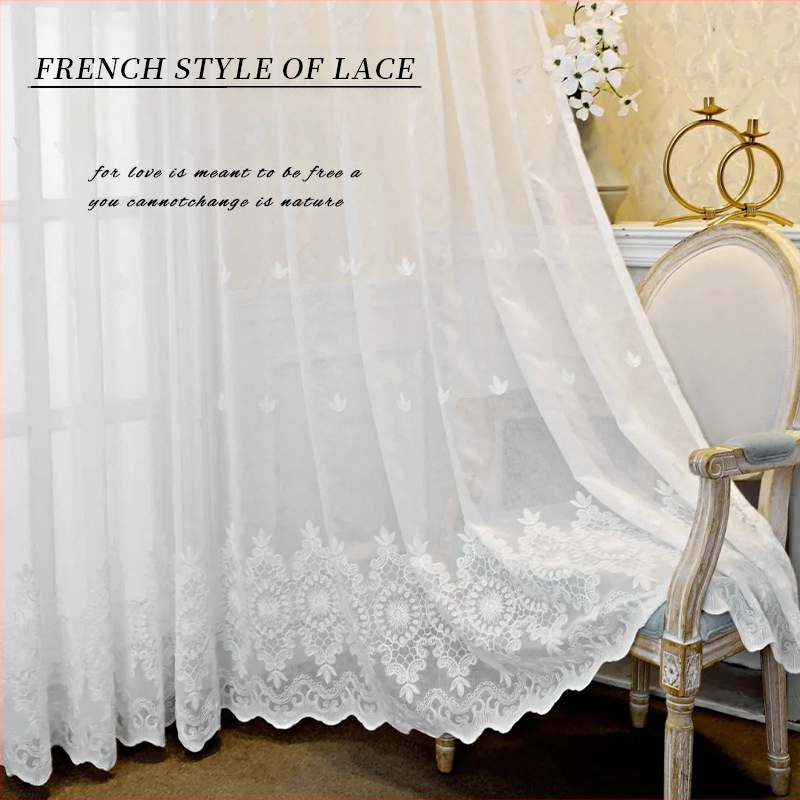 Nagykereskedelmi francia csipke ablakfüggöny otthoni nappali hálószoba félárnyékoló ablakfüggöny romantikus fehér csipke erkélyfüggöny