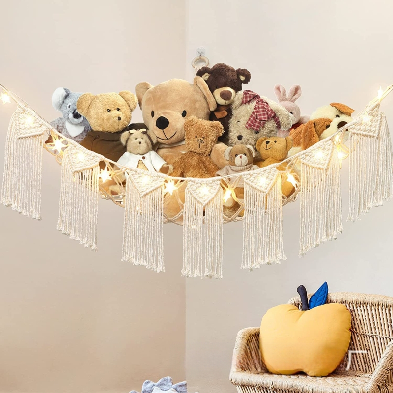 Käsitsi kootud puuvillast köiest seinatasku, Põhjamaade stiilis kolmnurkne seinamänguasi, võrktasku, puuvillast köiest tutiga rippkorv, võrktasku, ajakirjade hoiustamine