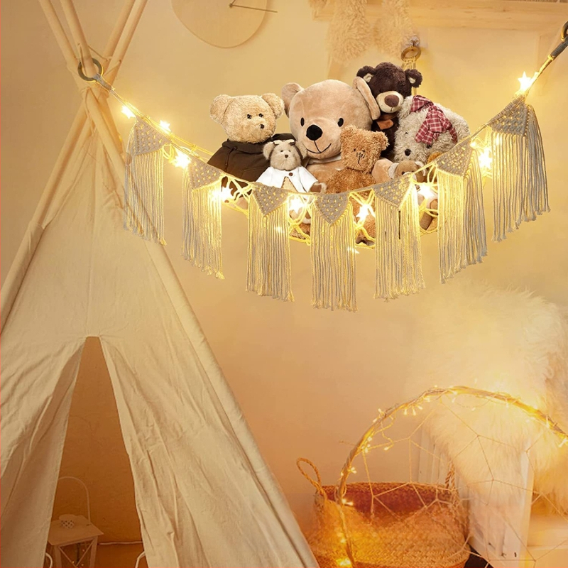 Käsitsi kootud puuvillast köiest seinatasku, Põhjamaade stiilis kolmnurkne seinamänguasi, võrktasku, puuvillast köiest tutiga rippkorv, võrktasku, ajakirjade hoiustamine