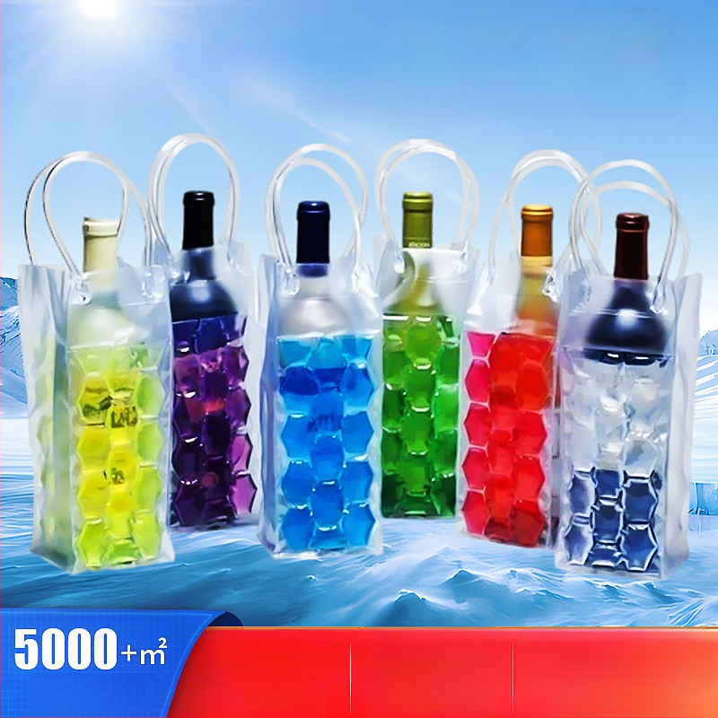 PVC veiniümbris ühe pika pudeli jaoks, kaasaskantav, mitmevärviline, kiirkülmutav, õli-vee geeli helmestega õlle-, punase veini- ja kahepoolne jääveinikott