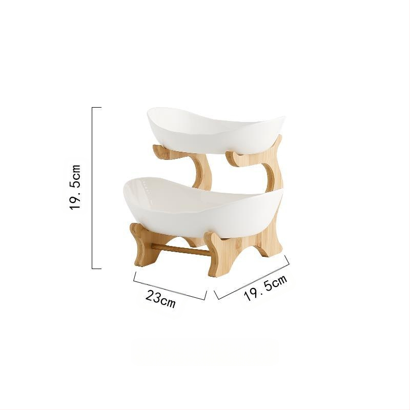 Kūrybinga trijų sluoksnių daugiasluoksnė vaisių lėkštė, europietiška keraminė sausų vaisių lėkštė, bambuko medinė lentynėlė, buitinių užkandžių lėkštė, saldainių padėklas, vaisių krepšelis