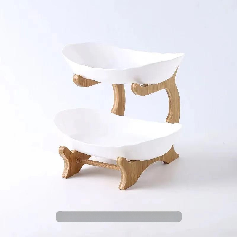 Kūrybinga trijų sluoksnių daugiasluoksnė vaisių lėkštė, europietiška keraminė sausų vaisių lėkštė, bambuko medinė lentynėlė, buitinių užkandžių lėkštė, saldainių padėklas, vaisių krepšelis