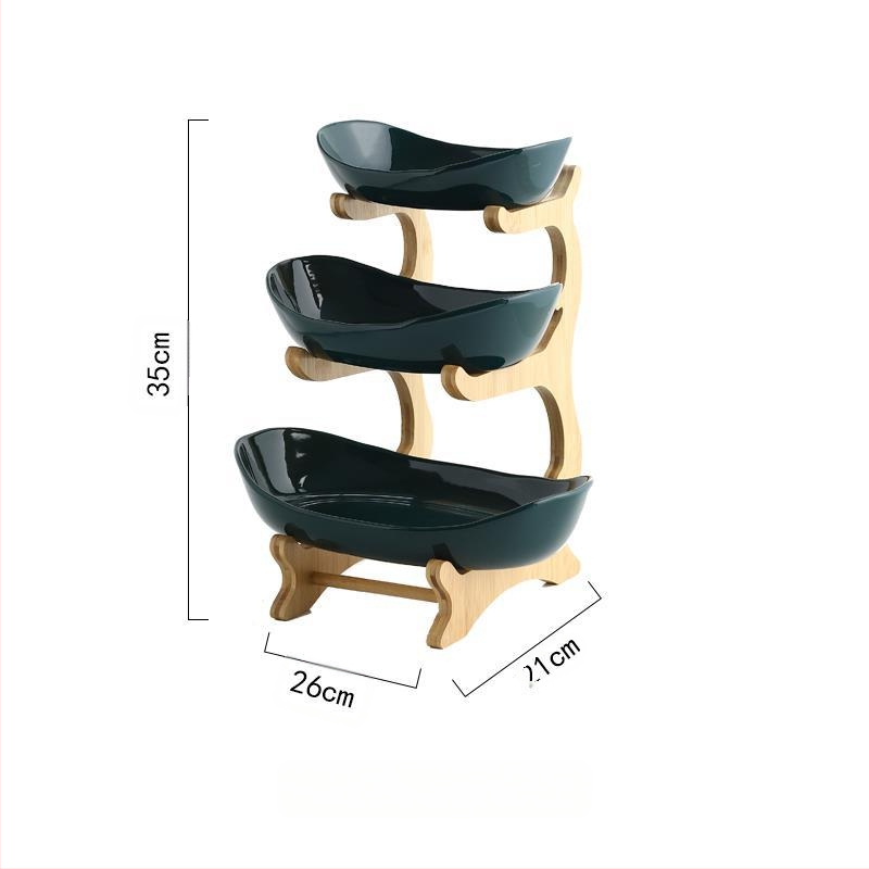 Kūrybinga trijų sluoksnių daugiasluoksnė vaisių lėkštė, europietiška keraminė sausų vaisių lėkštė, bambuko medinė lentynėlė, buitinių užkandžių lėkštė, saldainių padėklas, vaisių krepšelis