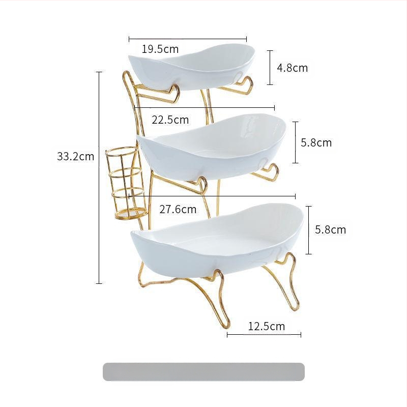 Kūrybinga trijų sluoksnių daugiasluoksnė vaisių lėkštė, europietiška keraminė sausų vaisių lėkštė, bambuko medinė lentynėlė, buitinių užkandžių lėkštė, saldainių padėklas, vaisių krepšelis