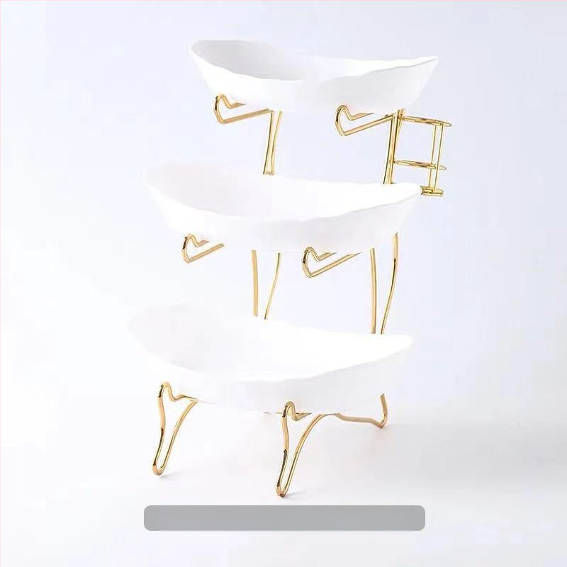 Kūrybinga trijų sluoksnių daugiasluoksnė vaisių lėkštė, europietiška keraminė sausų vaisių lėkštė, bambuko medinė lentynėlė, buitinių užkandžių lėkštė, saldainių padėklas, vaisių krepšelis