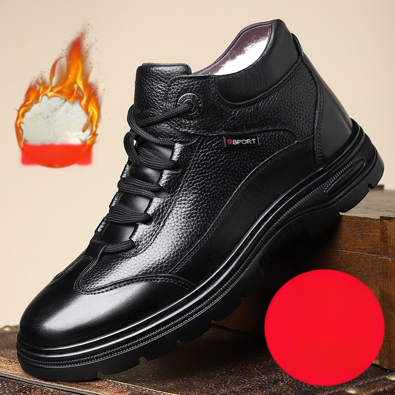 Férfi cipők új első rétegű marhabőr férfi téli alkalmi pamut cipő divatos polár béléssel meleg és kényelmes csúszásmentes hótaposó