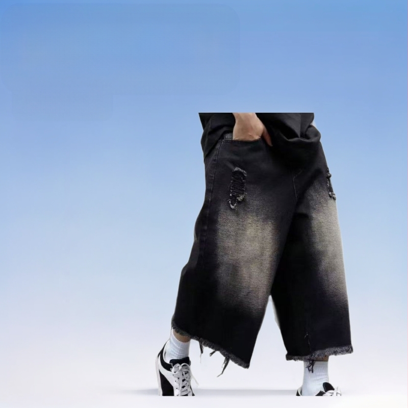 Suvised uued õhukesed püksid meestele, lahtise disainiga teksad, trendikad, brändi laiad jalad, Ameerika retro viieveerandpüksid, vabaaja poolpüksid