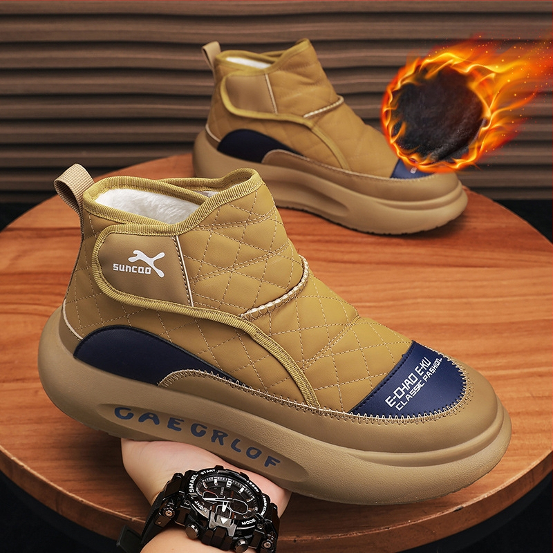 Високи памучни обувки от североизток, удебелени, за мъжки зимни обувки 2025, водоустойчиви, нови, с поларена подплата, топли кожени памучни ботуши за сняг
