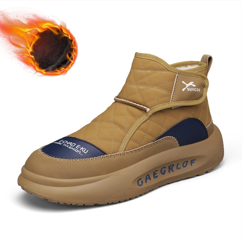 Високи памучни обувки от североизток, удебелени, за мъжки зимни обувки 2025, водоустойчиви, нови, с поларена подплата, топли кожени памучни ботуши за сняг