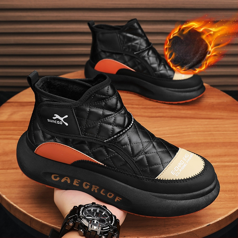 Високи памучни обувки от североизток, удебелени, за мъжки зимни обувки 2025, водоустойчиви, нови, с поларена подплата, топли кожени памучни ботуши за сняг