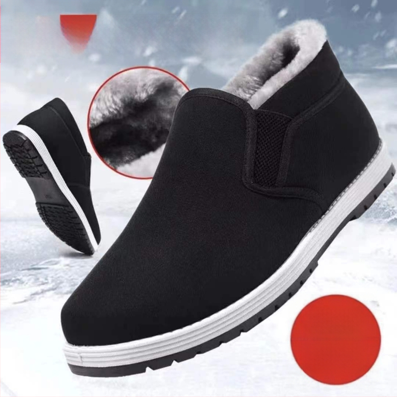 Régi pekingi szövetcipő, férfi téli, gyapjúbéléssel ellátott, meleg pamutcipő, puha talpú, pamutcipő időseknek, bebújós, vastagított apacipő