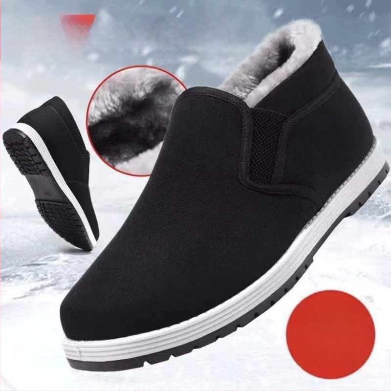 Régi pekingi szövetcipő, férfi téli, gyapjúbéléssel ellátott, meleg pamutcipő, puha talpú, pamutcipő időseknek, bebújós, vastagított apacipő