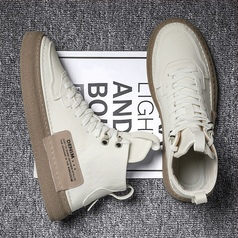 Európai magas szárú, vastag talpú cipők 2024 őszi és téli férfi koreai alkalmi divatos cipők főiskolai hallgatóknak divatos fehér cipők