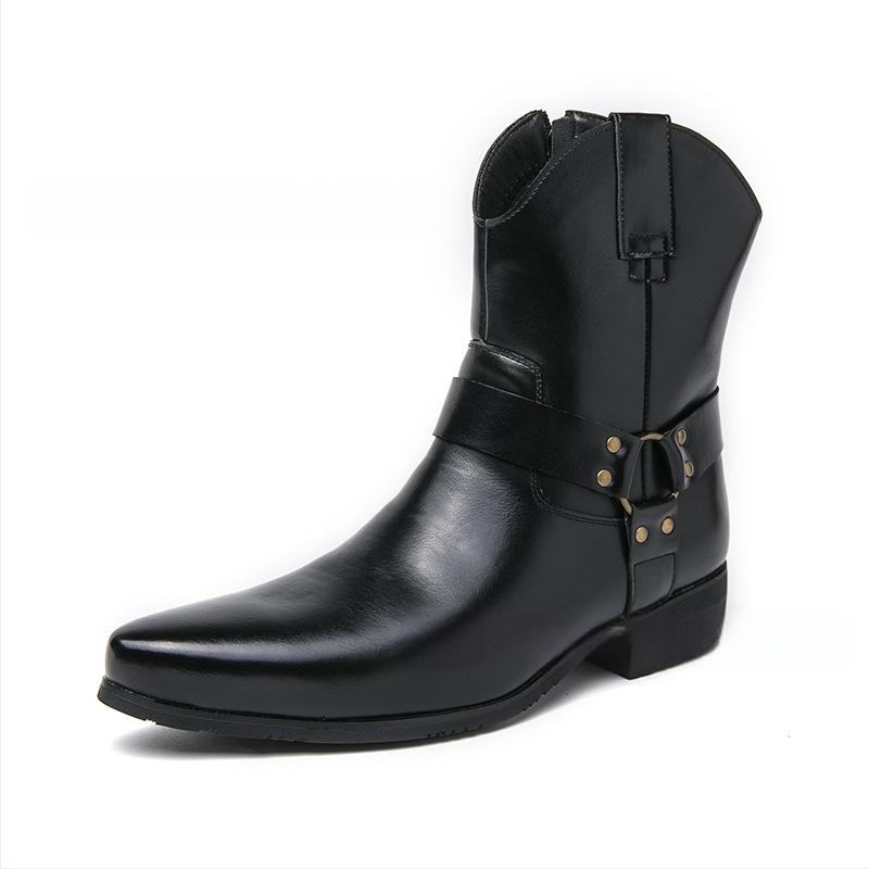 Férfi cipzáras, hegyes szárú bőr csizma, európai és amerikai stílusú, alkalmi, magas szárú bőrcipő, alkalmi, rövid csizma, alkalmi férfi cipők