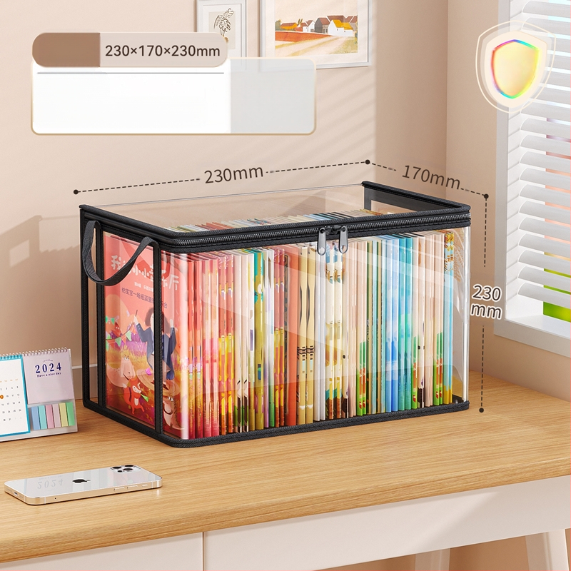 Diákkönyv extra vastag tárolódoboz, tanterembe, átlátszó, porálló könyvtáska, háztartási régi könyvtároló doboz, nedvességálló