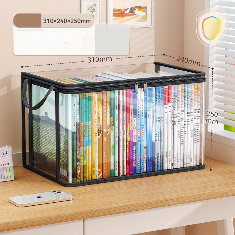 Diákkönyv extra vastag tárolódoboz, tanterembe, átlátszó, porálló könyvtáska, háztartási régi könyvtároló doboz, nedvességálló