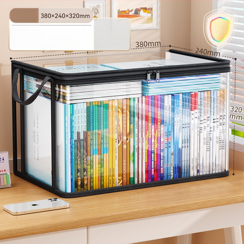 Diákkönyv extra vastag tárolódoboz, tanterembe, átlátszó, porálló könyvtáska, háztartási régi könyvtároló doboz, nedvességálló