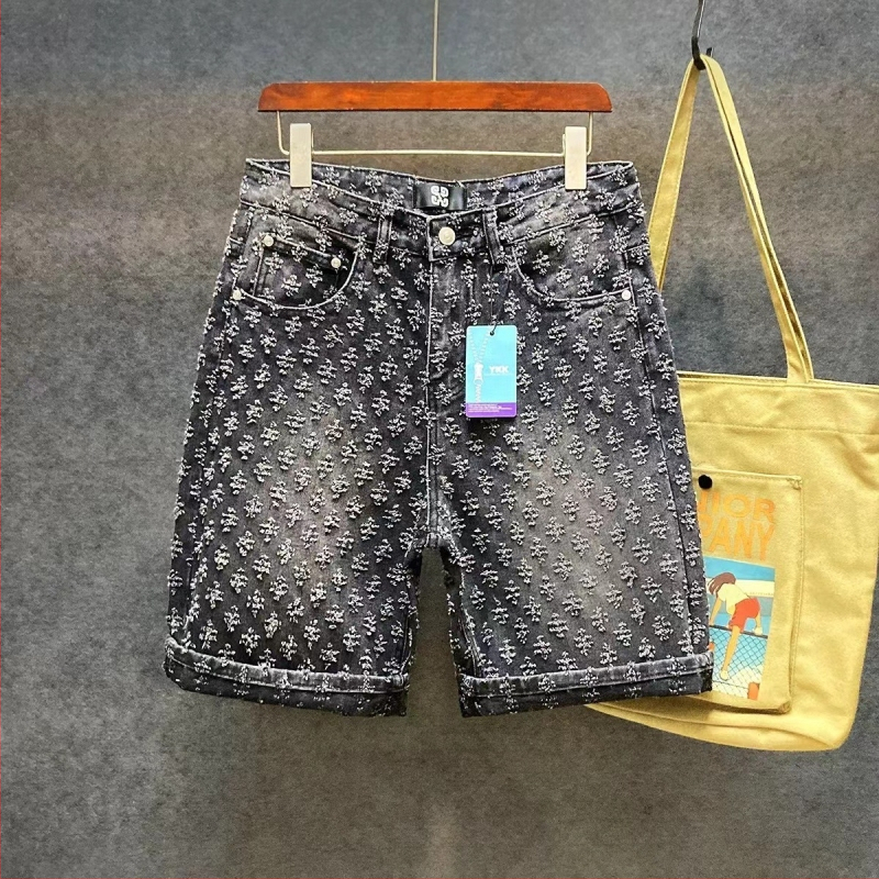 2024. aasta helesinised teksariidest lühikesed püksid, meeste kitsad, moekad, isikupärastatud püksid, Korea stiilis, noortele mõeldud trendikad